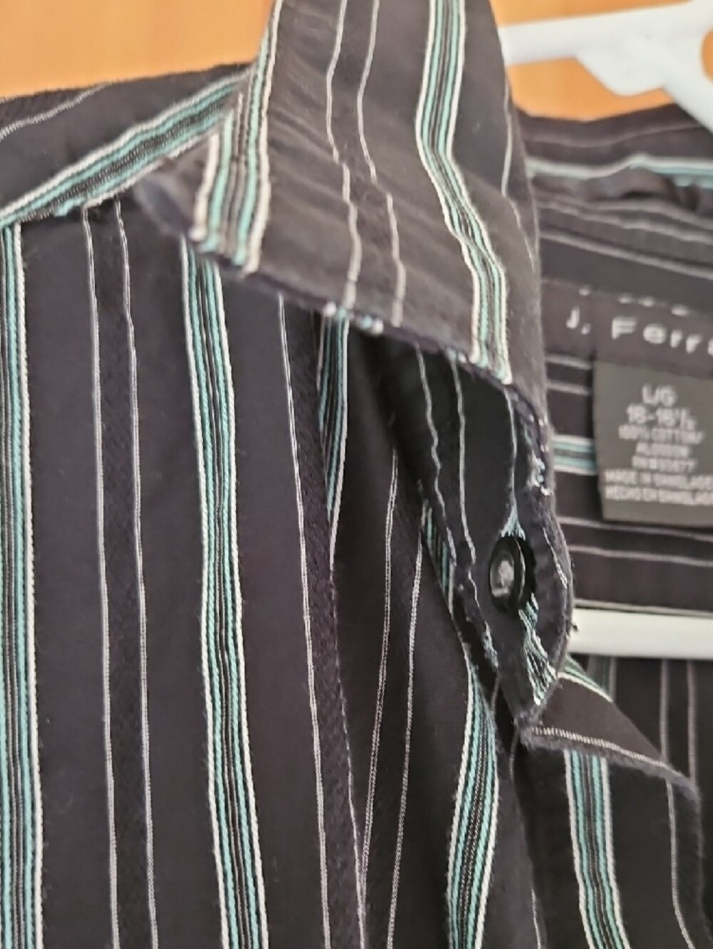 J Ferrar Size L 16-16.5 Black Stripe Shirt with Teal and White Stripes - Picture 8 of 13